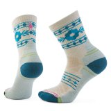 Womens Hike Light Cushion Retro Floral Mid Crew Socks, Moonbeam